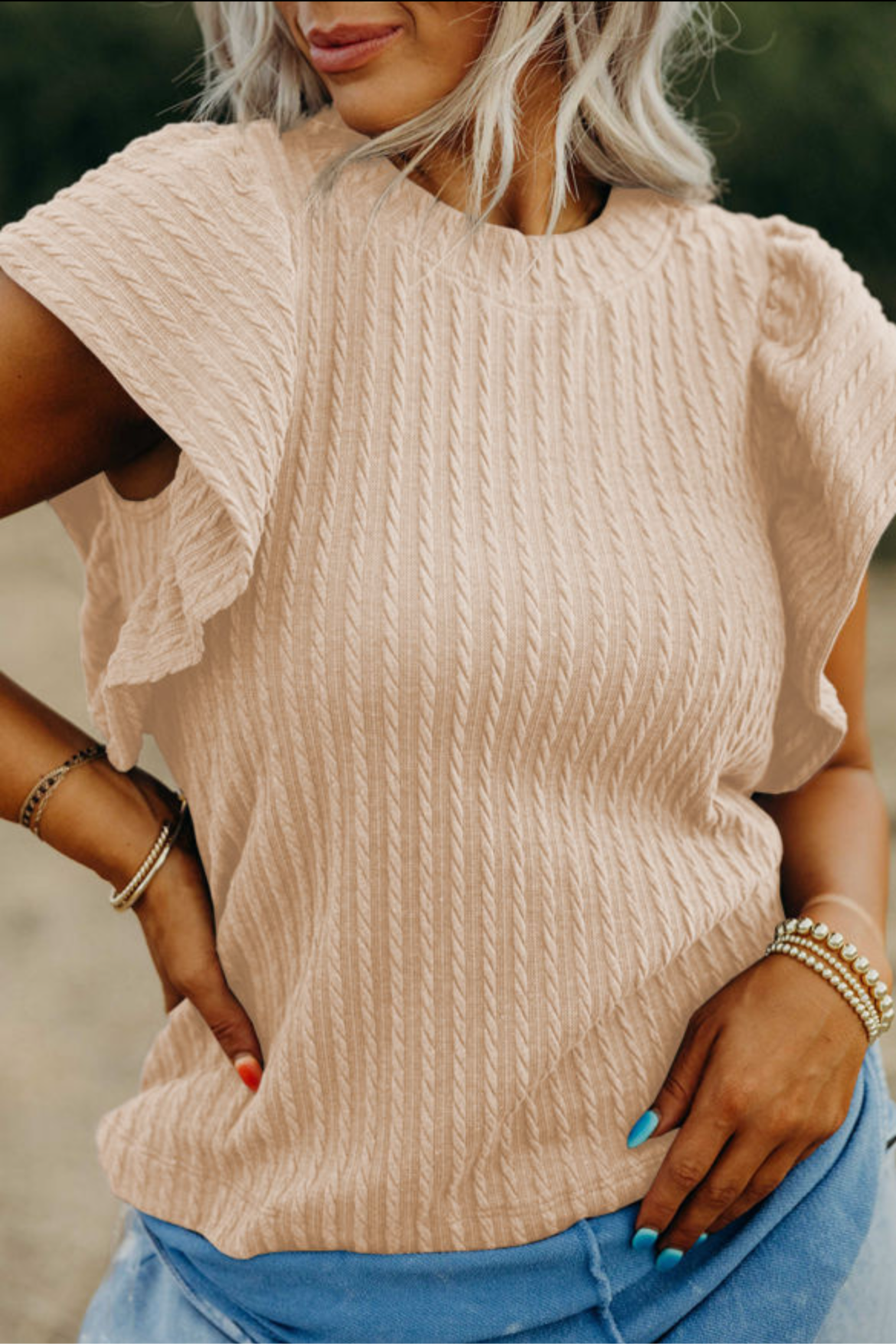 Textured Flutter sleeve Blouse