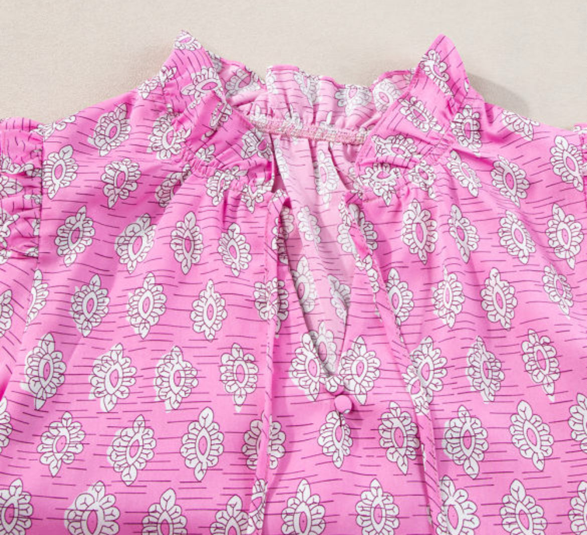Vintage Pink Ruffle Sleeve Blouse