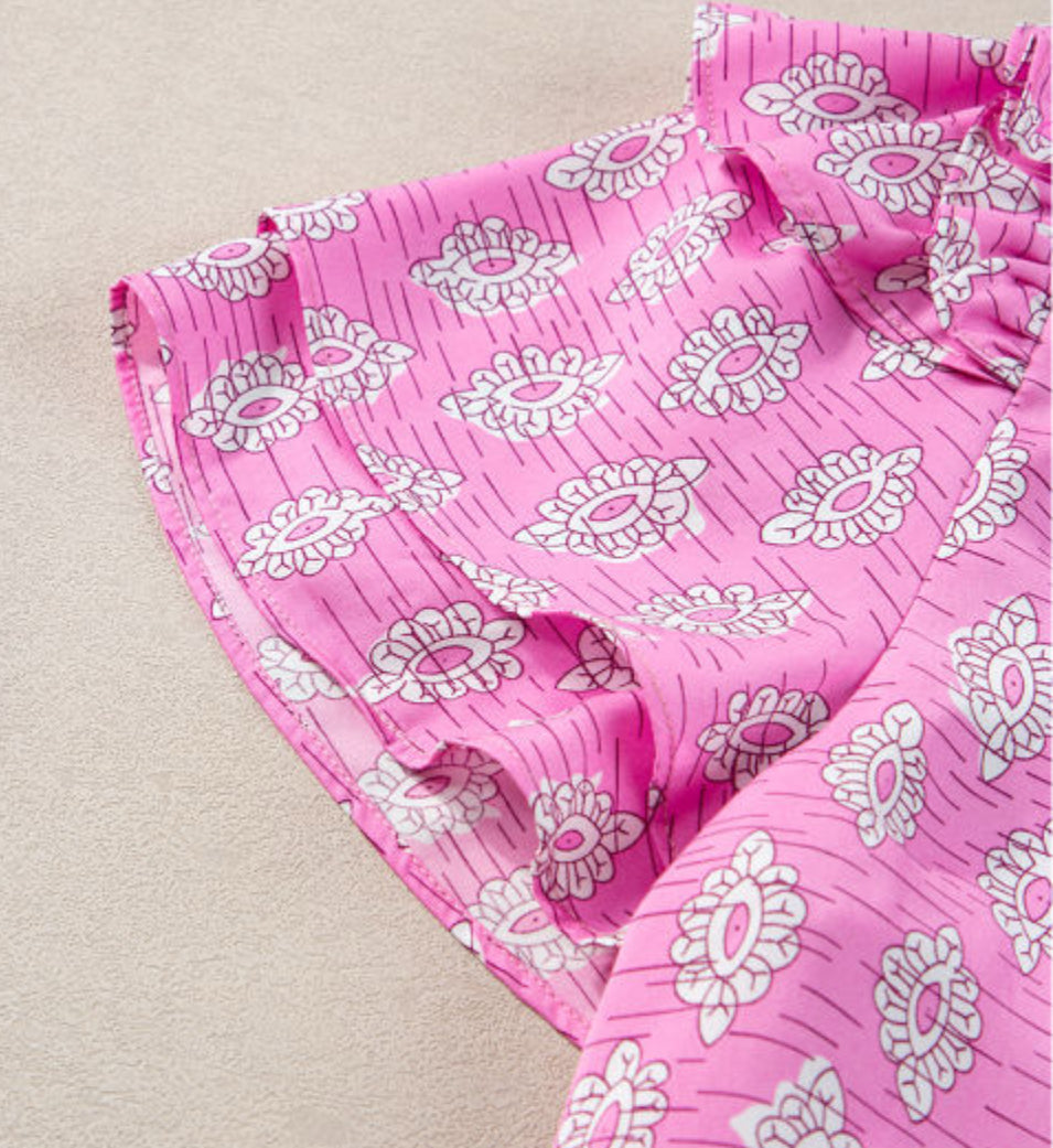 Vintage Pink Ruffle Sleeve Blouse