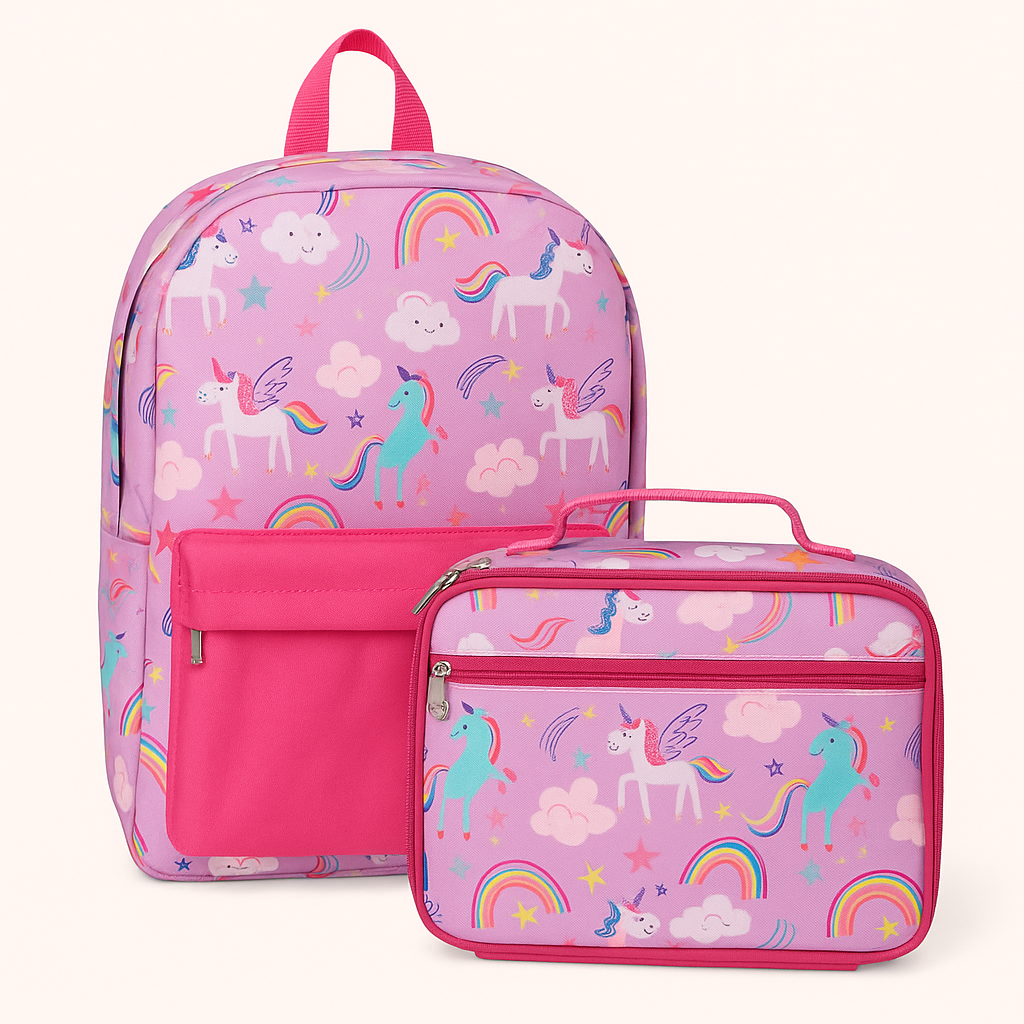 Unicorn Dreams Backpack & Lunchbox Set – Waterproof Canvas + PEVA Lining | 2pc Bundle for Girls | Rural Momma’s Boutique