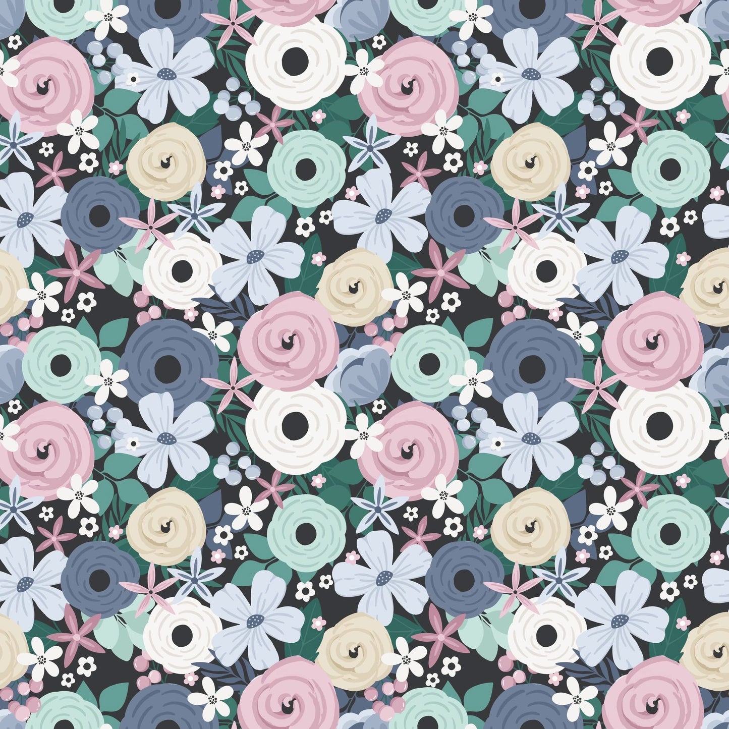 Blue Winter Floral Long Sleeve Twirl Dress – Buttery Soft, Stretchy & Wrinkle Free