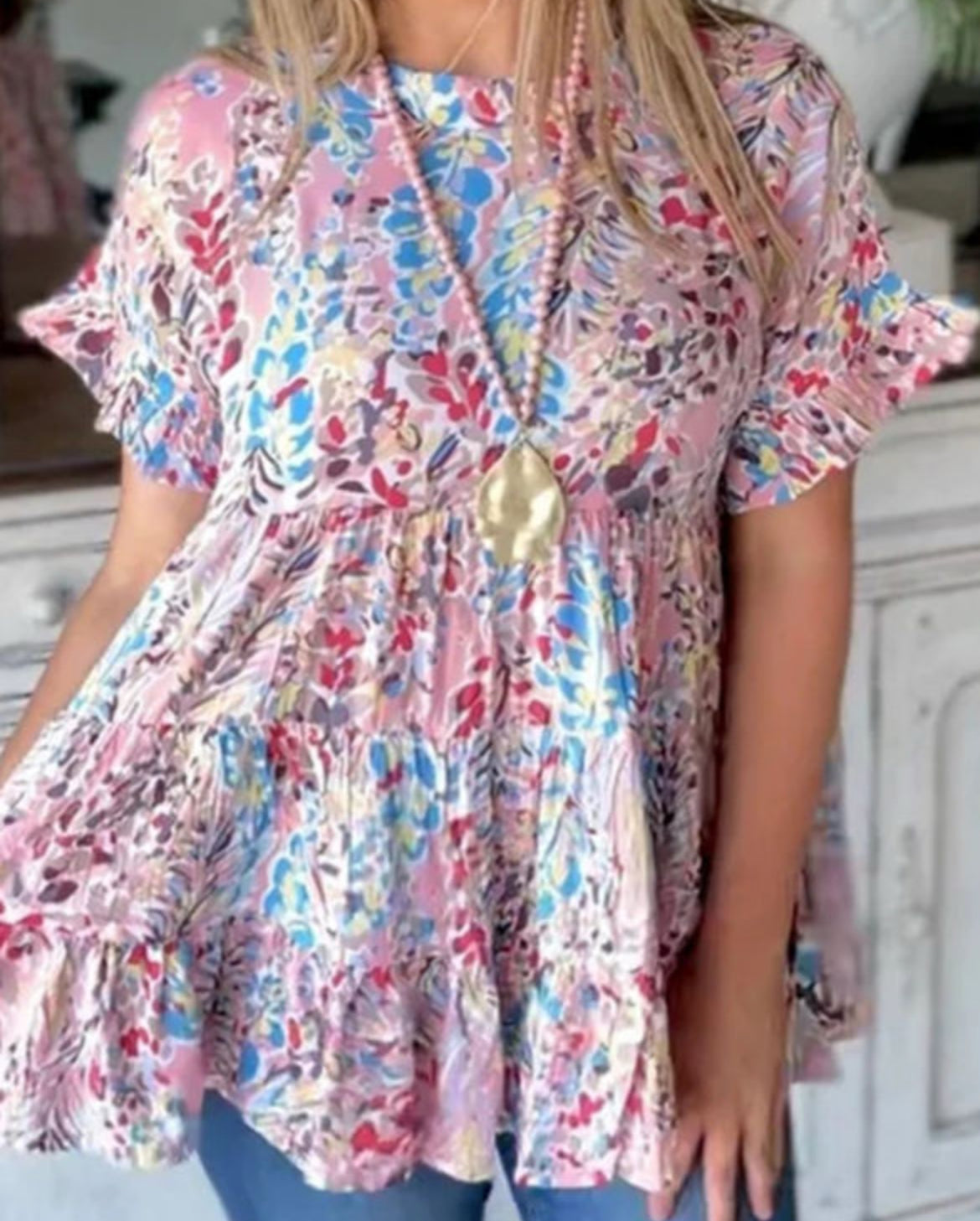 Ruffle Floral Babydoll Blouse