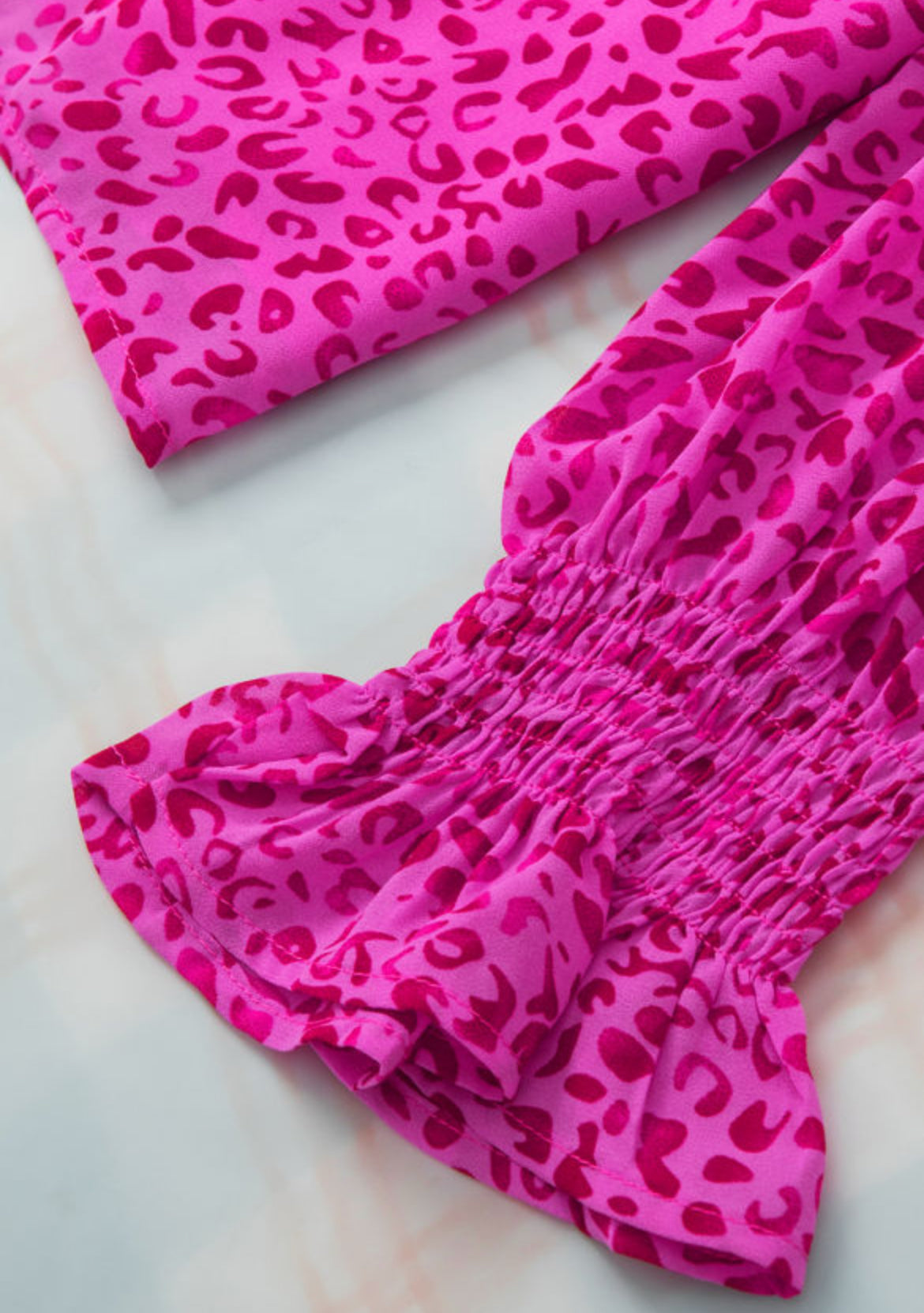 Pink Leopard Long Sleeve Ruffle Blouse