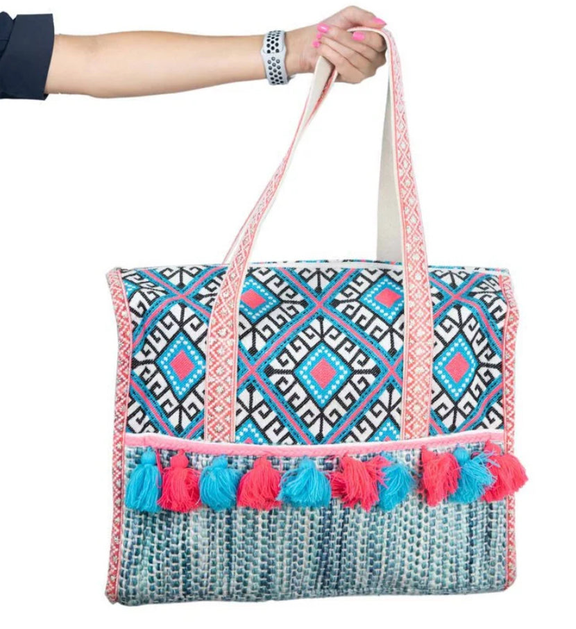 Turquoise & Pink Diamond Tote