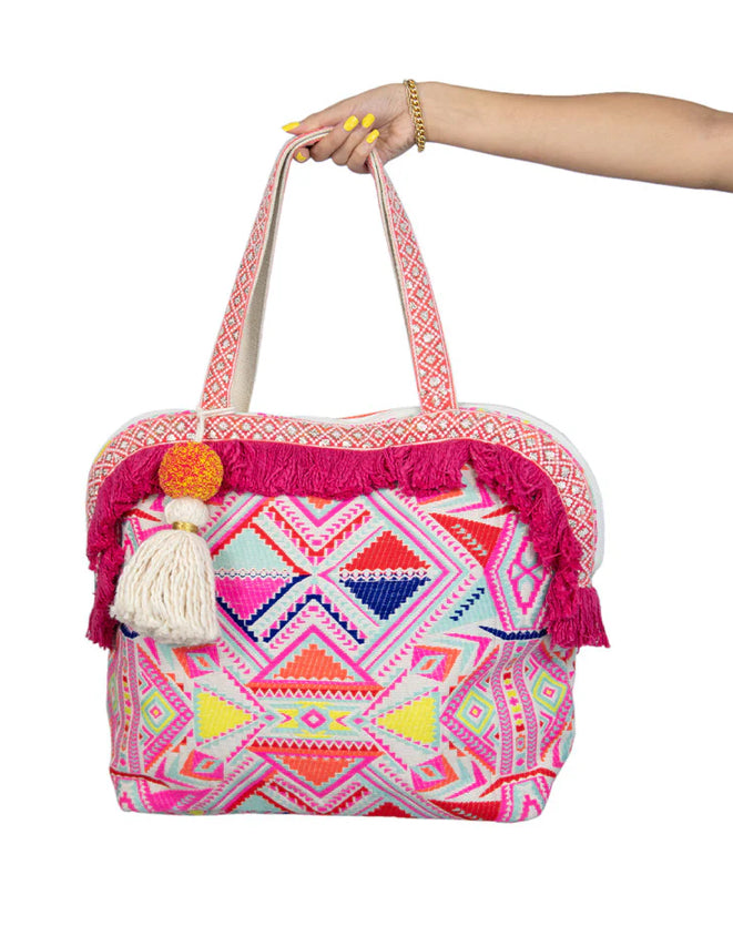 Multi Colored Aztec Fringe Tote