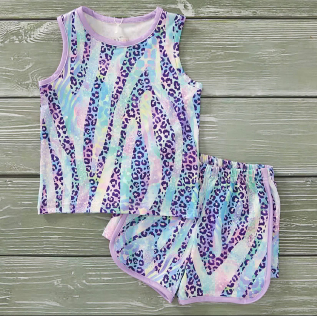 Pastel Safari Plush Short Set – Stain-Resistant, Wrinkle-Free Toddler Outfit (2T–6/6X)