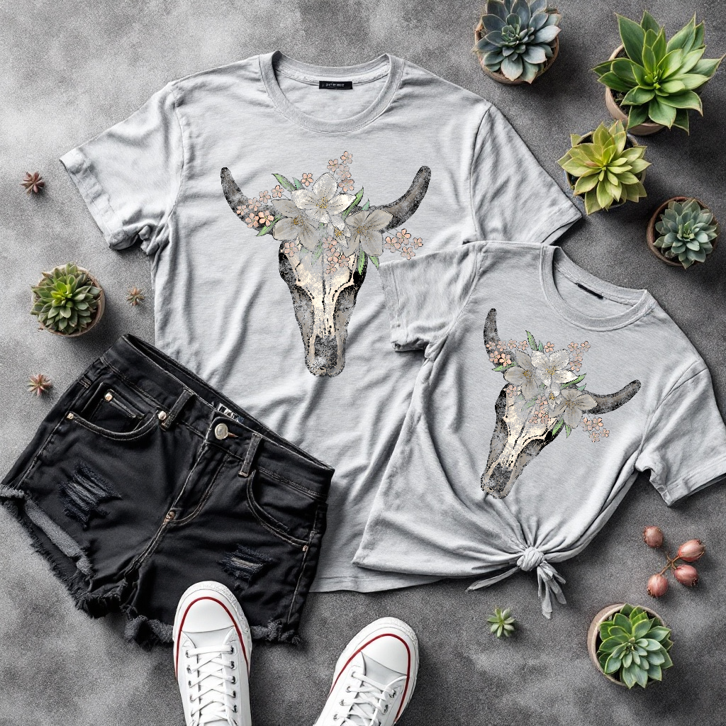 Mom and Me Floral Skull Tee