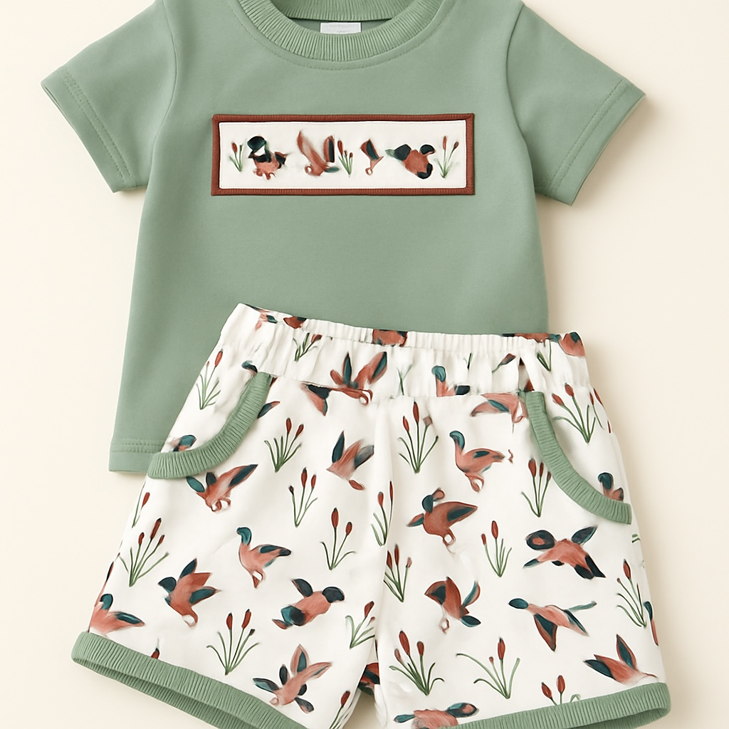 Embroidered Duck Short Set