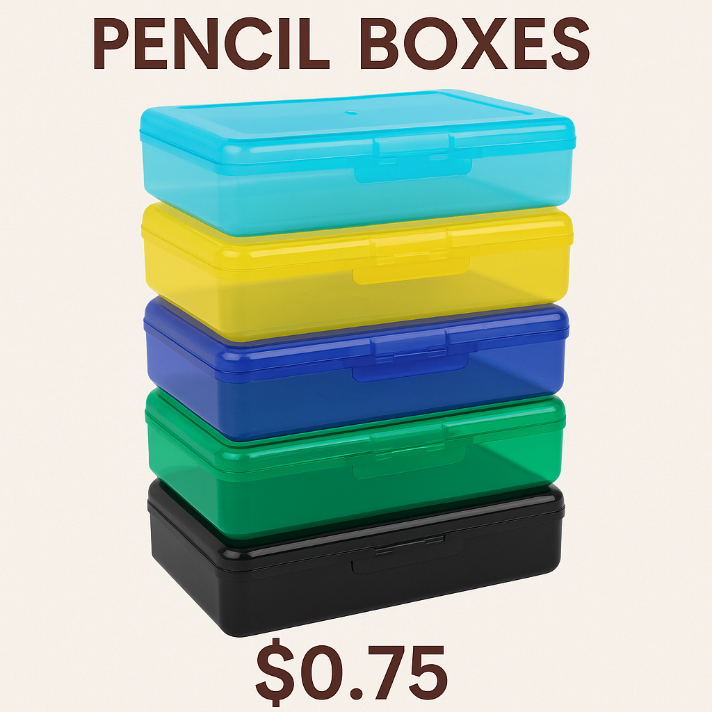 Plastic Pencil Box – 5 Color Options – Snap Lid School Supply Case | 8"x4.75"x2.25" – Only $0.75