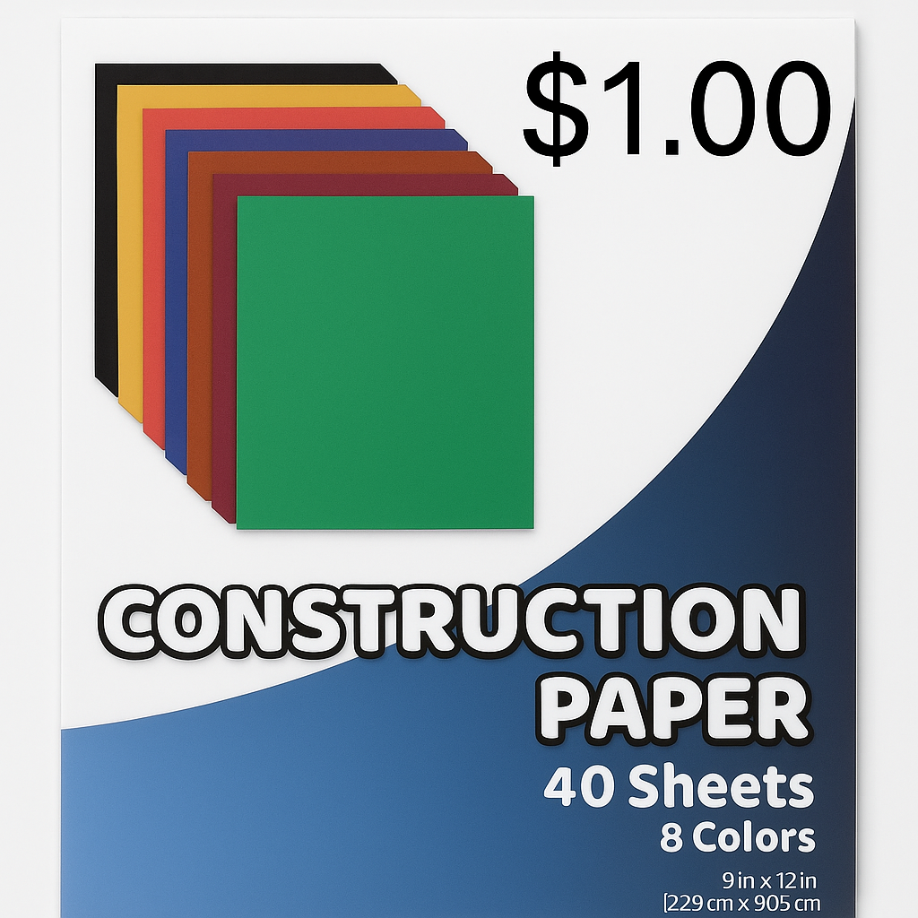 Construction Paper – 40 Sheets, 8 Colors – 9x12 Art & School Supply Pack – Only $1.00