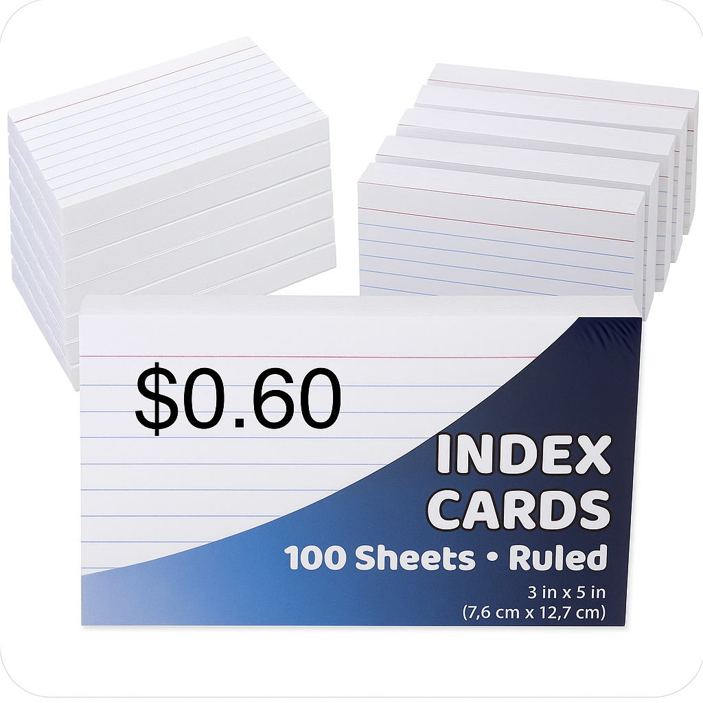 Lined Index Cards β 100 Count β 3"x5" Ruled Study & Note Cards β Budget Friendly β $0.60