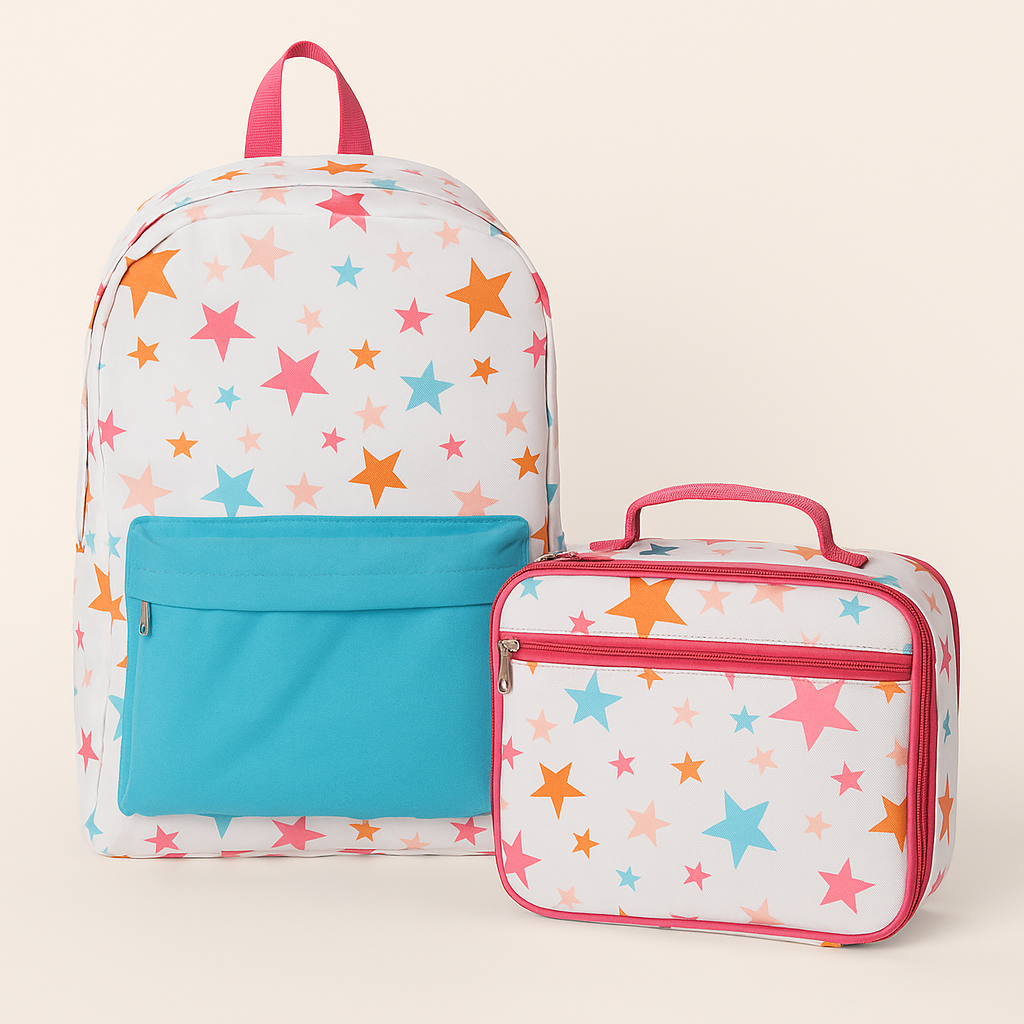 Bright Stars Backpack & Lunchbox Set – Waterproof Canvas & PEVA Lined | 2-Piece Bundle for Girls | Rural Momma’s Boutique