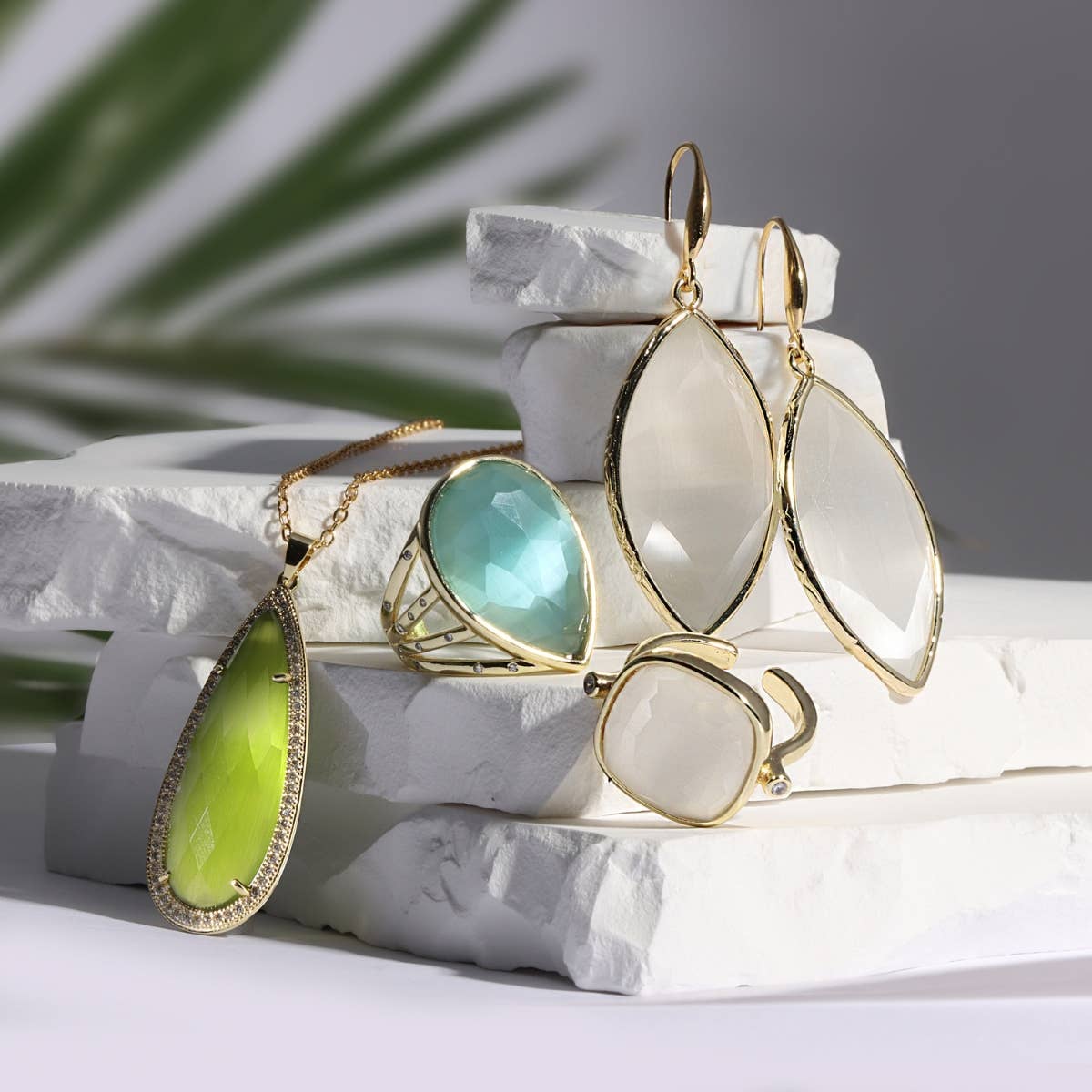 Piper, Long Shimmer Stone Pendant Necklace