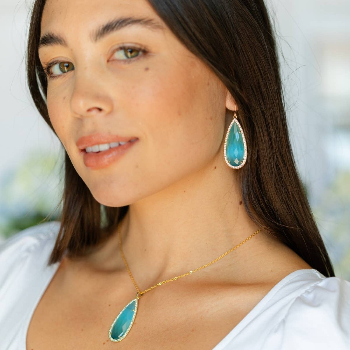 Phoebe, Long Shimmer Stone Earrings