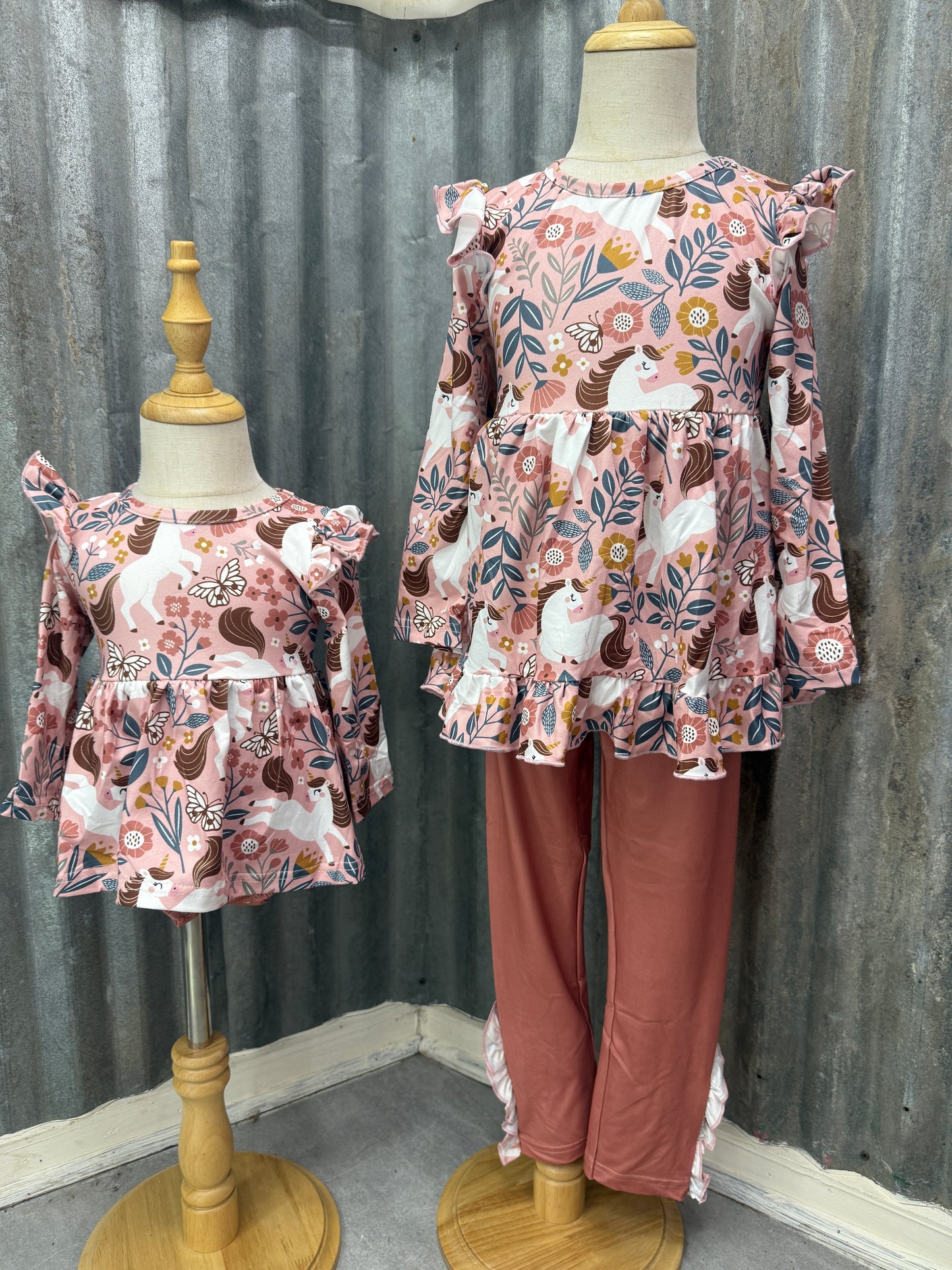 Girls Unicorn Outfit Set – Buttery Soft Top + Ruffle Pants (12/18M–5T)