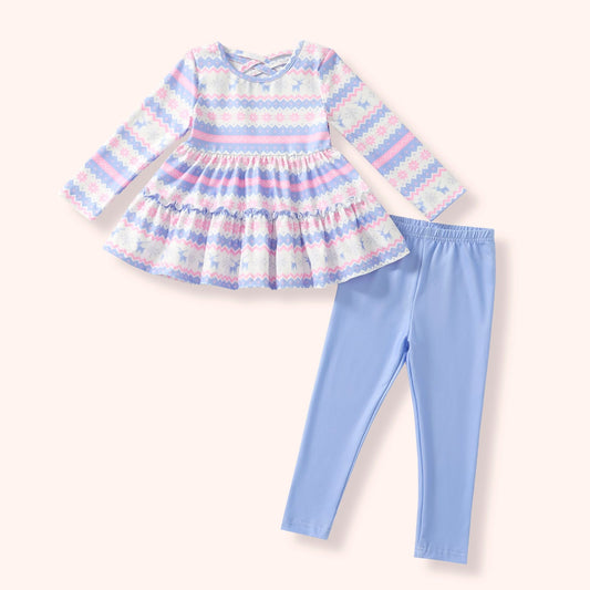 Girls Fair Isle Peplum Top & Legging Set | Soft Stretchy Toddler Outfit (2T–7/8)