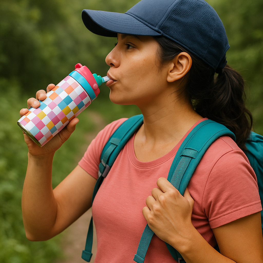 Multicolored Checkered Water Bottle