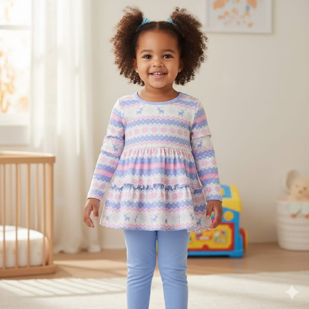 Girls Fair Isle Peplum Top & Legging Set | Soft Stretchy Toddler Outfit (2T–7/8)