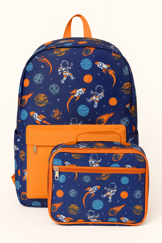 Galaxy Explorer Backpack & Lunchbox Set – Waterproof Canvas + PEVA Lined | 2pc Boys Bundle | Rural Momma’s Boutique