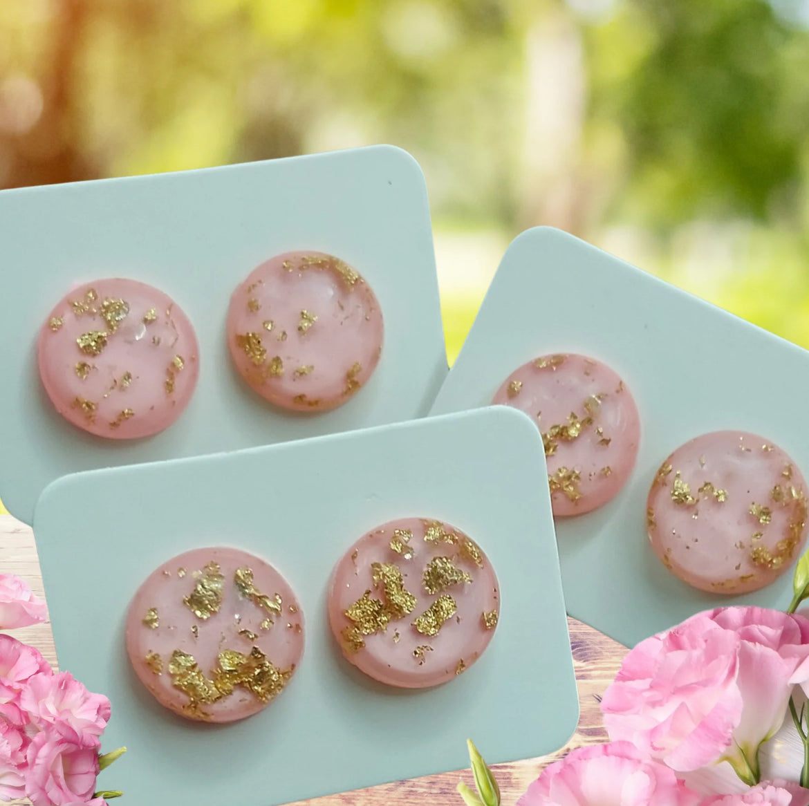 Pink and gold stud earrings