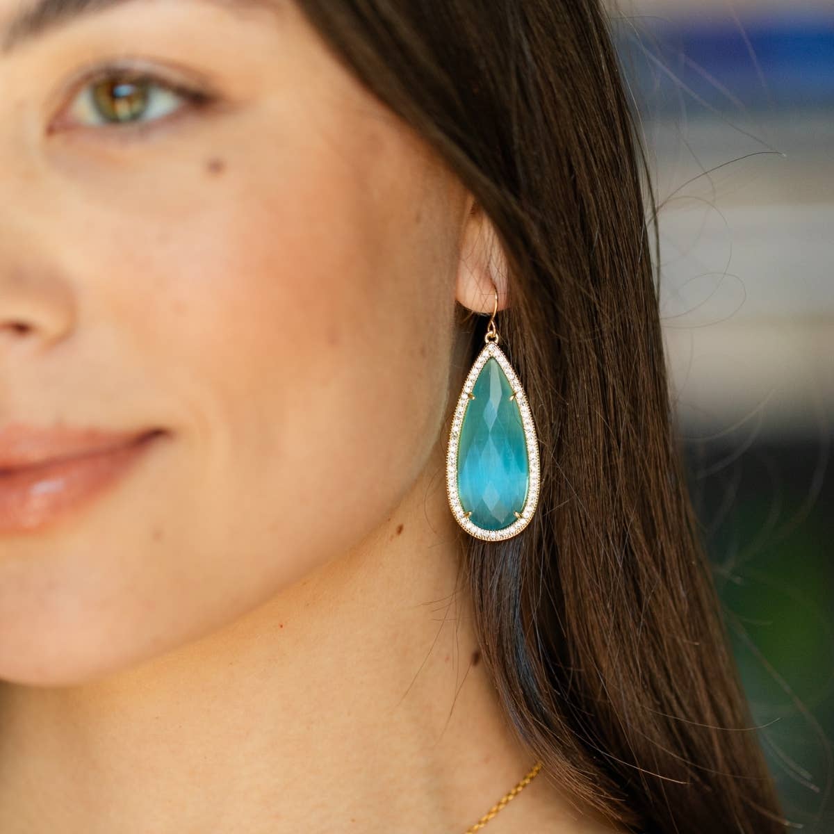 Phoebe, Long Shimmer Stone Earrings