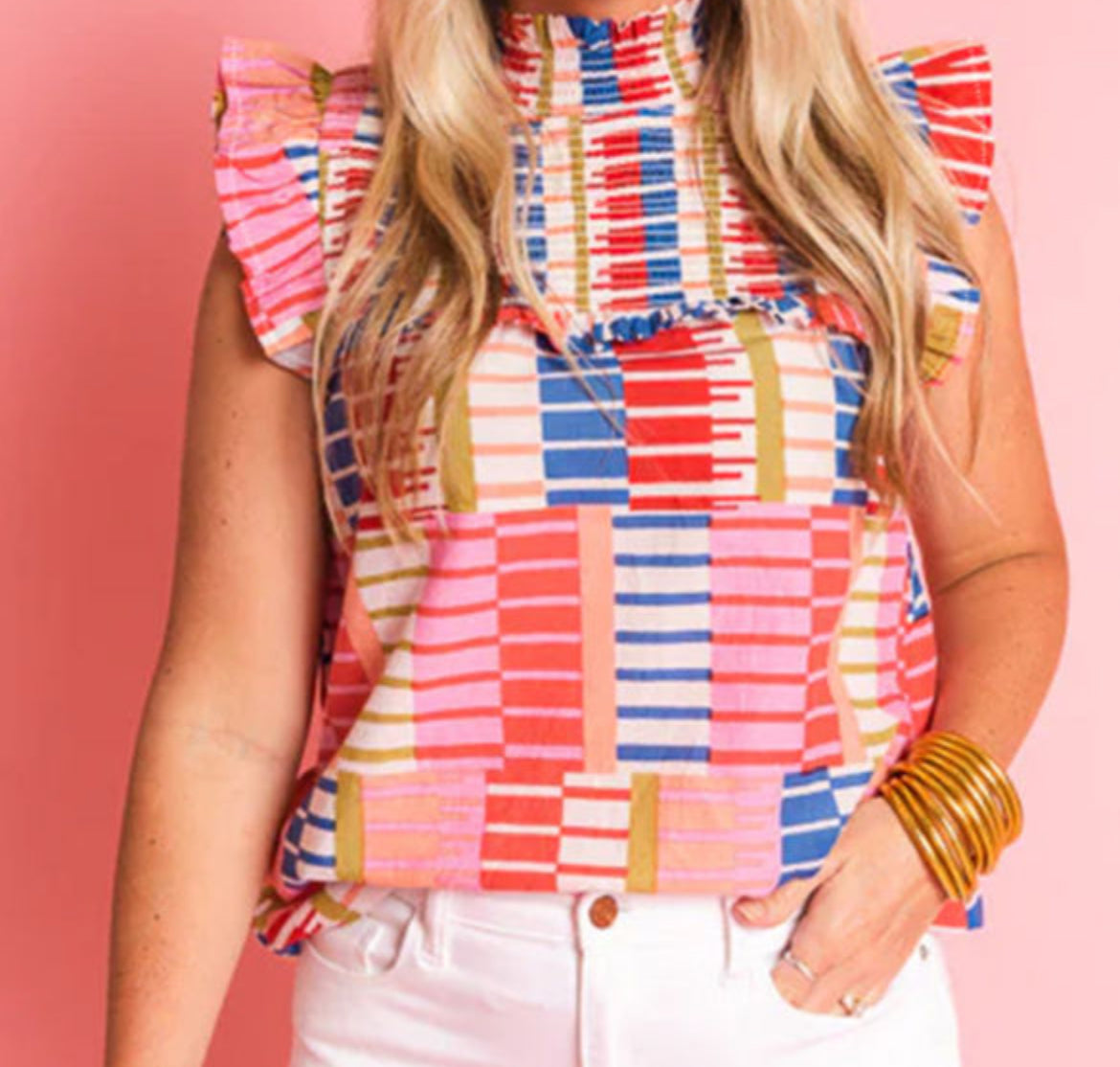 Stripped Ruffle Sleeve Blouse