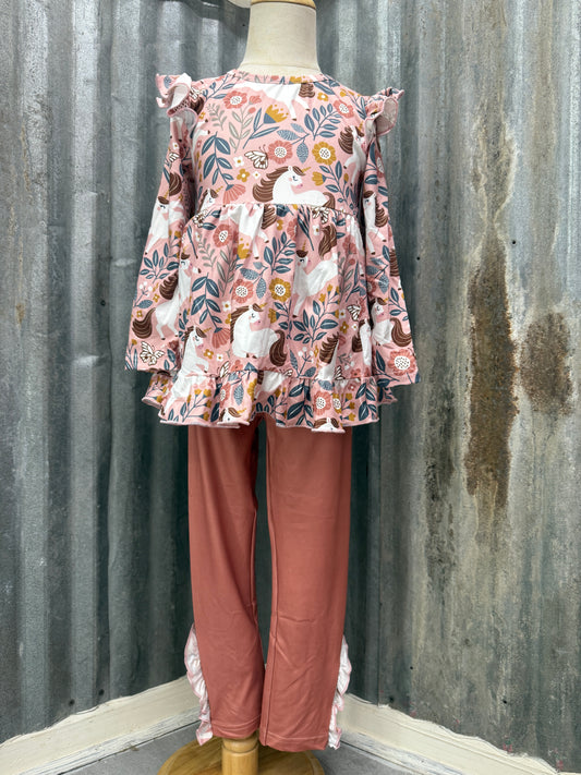 Girls Unicorn Outfit Set – Buttery Soft Top + Ruffle Pants (12/18M–5T)