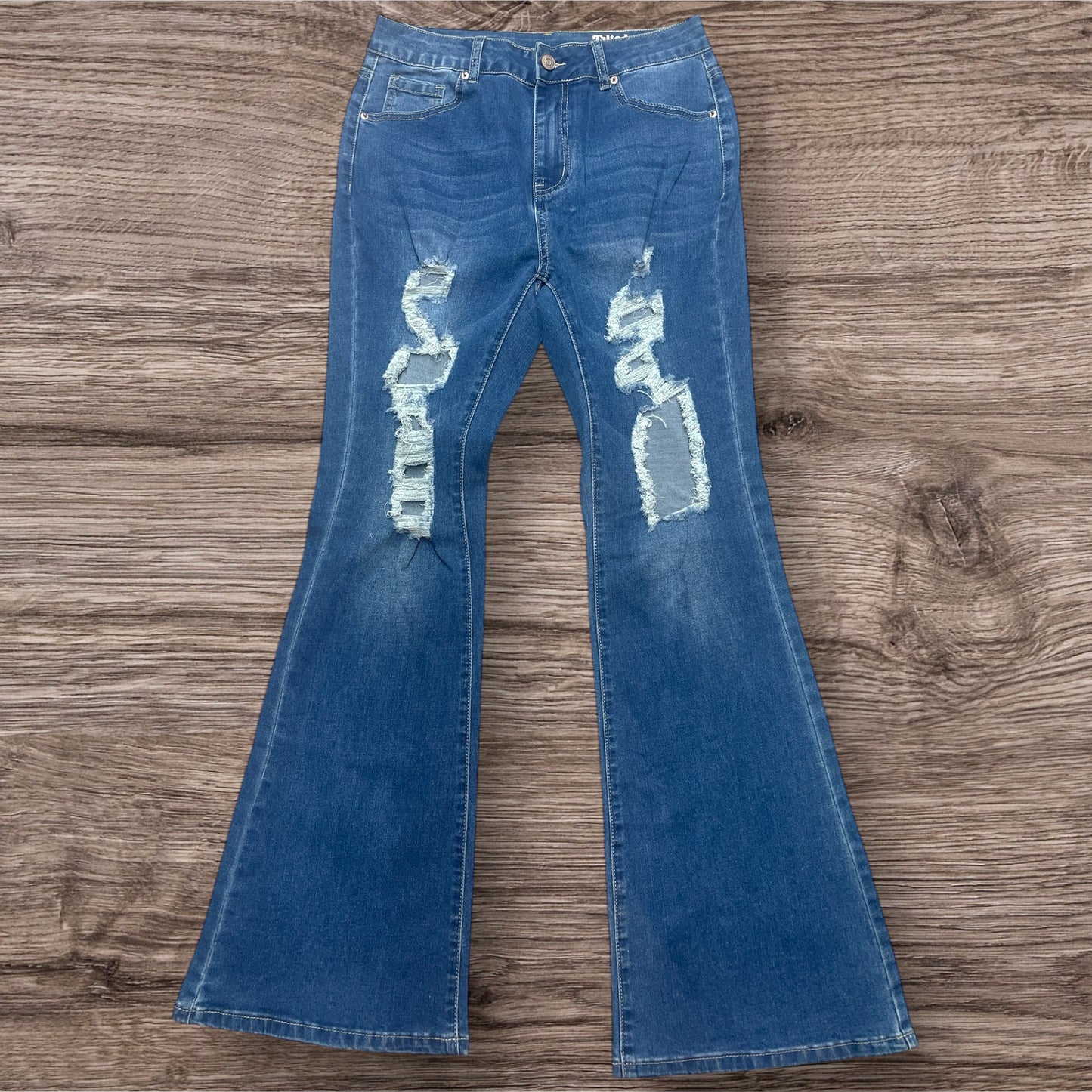 High-waist Distressed Flare Jean