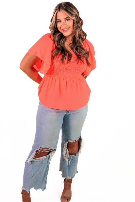 Neon Orange Ruffle Top