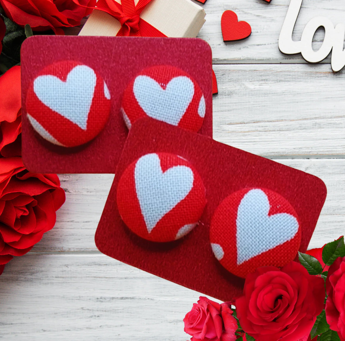 Red Heart Fabric Earrings