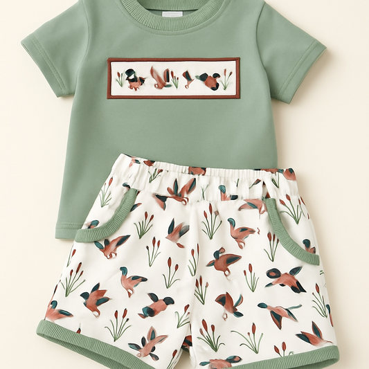 Embroidered Duck Short Set